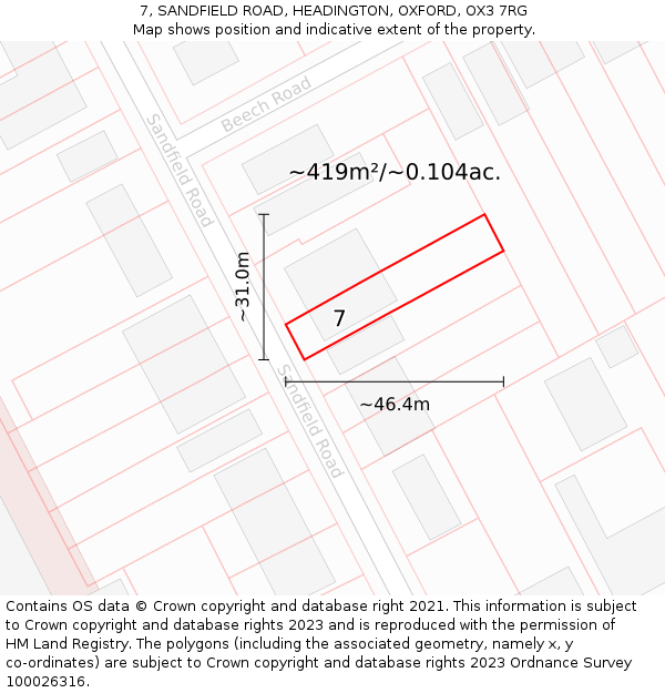 7, SANDFIELD ROAD, HEADINGTON, OXFORD, OX3 7RG: Plot and title map