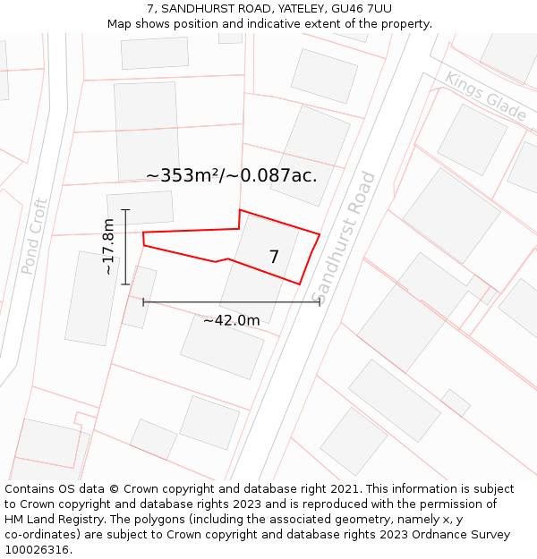 7, SANDHURST ROAD, YATELEY, GU46 7UU: Plot and title map