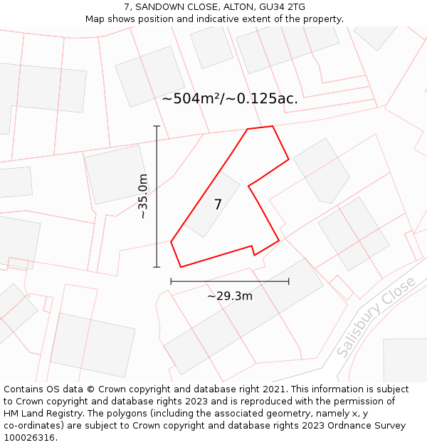 7, SANDOWN CLOSE, ALTON, GU34 2TG: Plot and title map