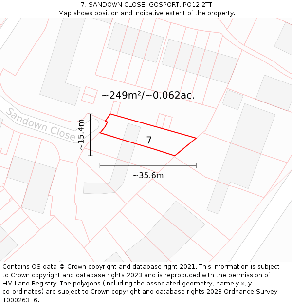 7, SANDOWN CLOSE, GOSPORT, PO12 2TT: Plot and title map