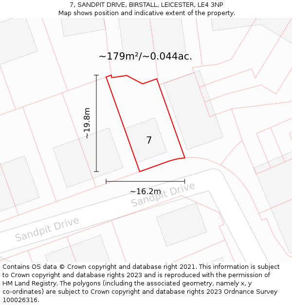 7, SANDPIT DRIVE, BIRSTALL, LEICESTER, LE4 3NP: Plot and title map