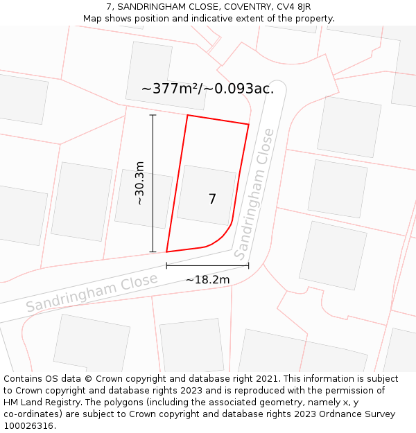 7, SANDRINGHAM CLOSE, COVENTRY, CV4 8JR: Plot and title map