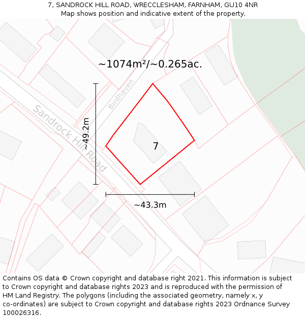 7, SANDROCK HILL ROAD, WRECCLESHAM, FARNHAM, GU10 4NR: Plot and title map