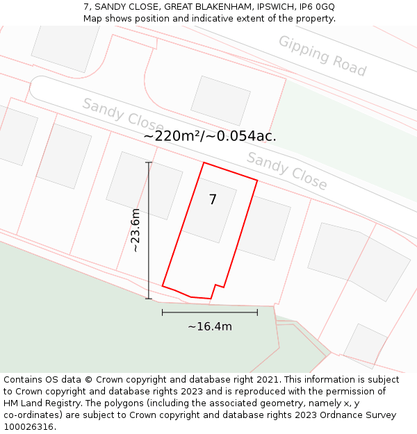 7, SANDY CLOSE, GREAT BLAKENHAM, IPSWICH, IP6 0GQ: Plot and title map