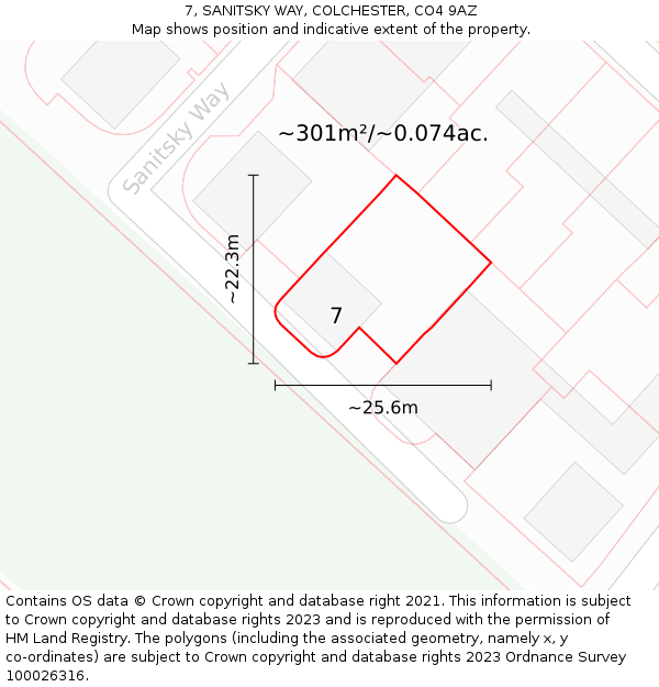 7, SANITSKY WAY, COLCHESTER, CO4 9AZ: Plot and title map