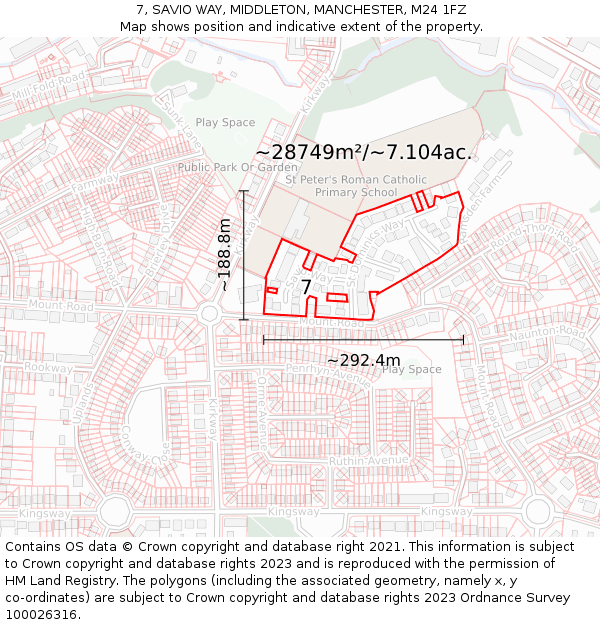 7, SAVIO WAY, MIDDLETON, MANCHESTER, M24 1FZ: Plot and title map