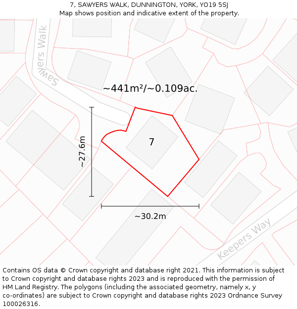 7, SAWYERS WALK, DUNNINGTON, YORK, YO19 5SJ: Plot and title map