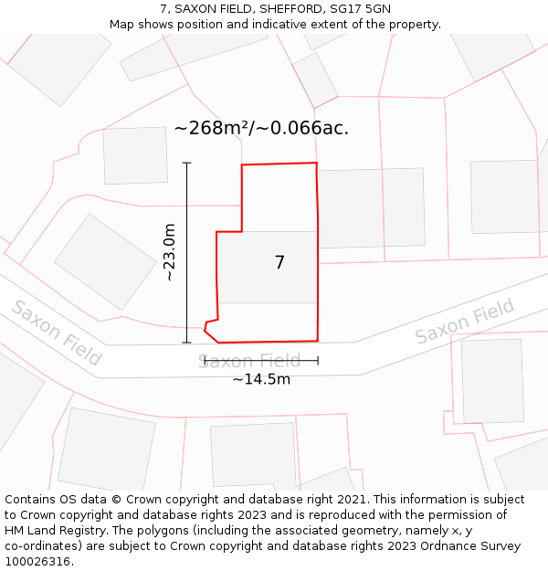 7, SAXON FIELD, SHEFFORD, SG17 5GN: Plot and title map