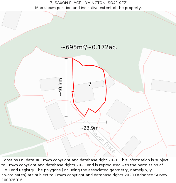 7, SAXON PLACE, LYMINGTON, SO41 9EZ: Plot and title map