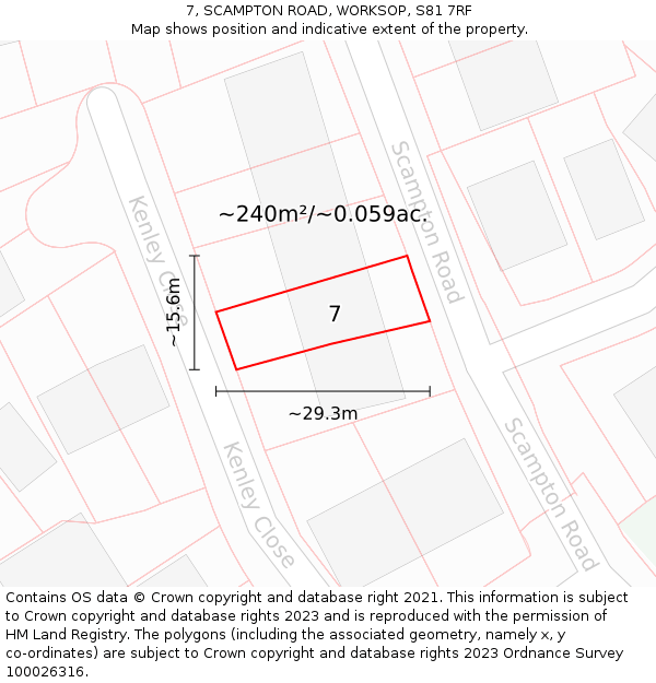 7, SCAMPTON ROAD, WORKSOP, S81 7RF: Plot and title map