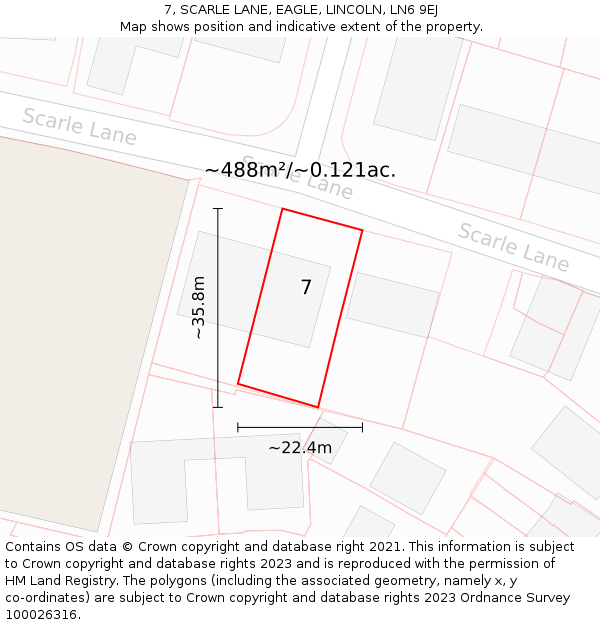 7, SCARLE LANE, EAGLE, LINCOLN, LN6 9EJ: Plot and title map