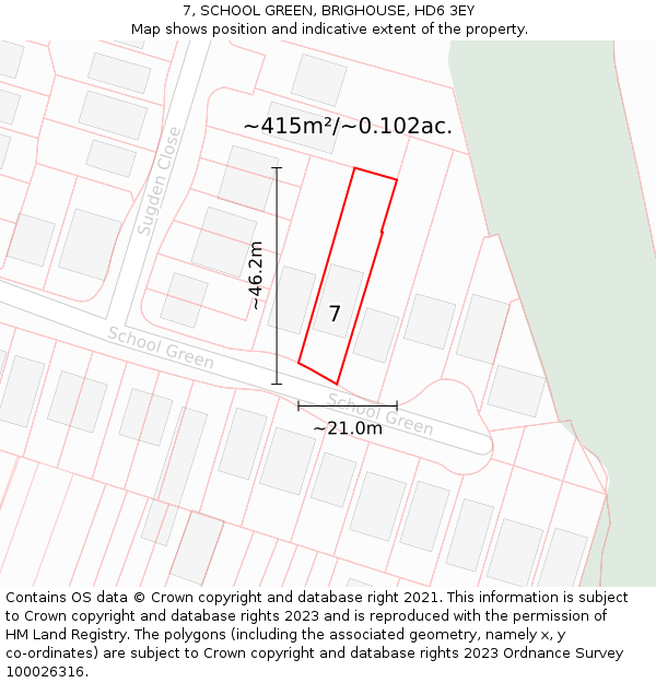 7, SCHOOL GREEN, BRIGHOUSE, HD6 3EY: Plot and title map