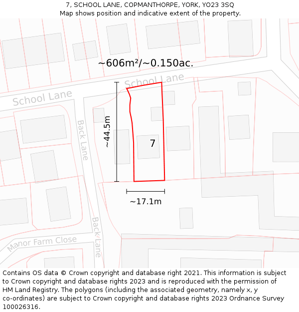 7, SCHOOL LANE, COPMANTHORPE, YORK, YO23 3SQ: Plot and title map