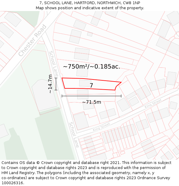 7, SCHOOL LANE, HARTFORD, NORTHWICH, CW8 1NP: Plot and title map