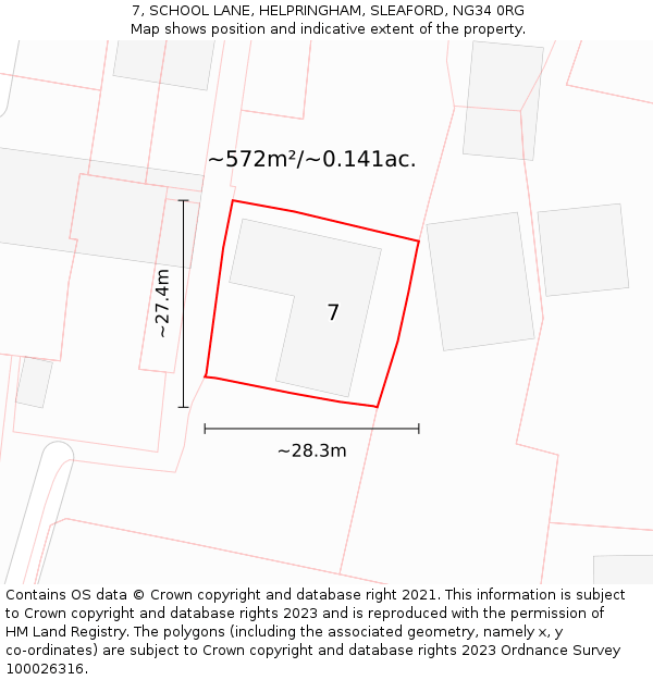 7, SCHOOL LANE, HELPRINGHAM, SLEAFORD, NG34 0RG: Plot and title map