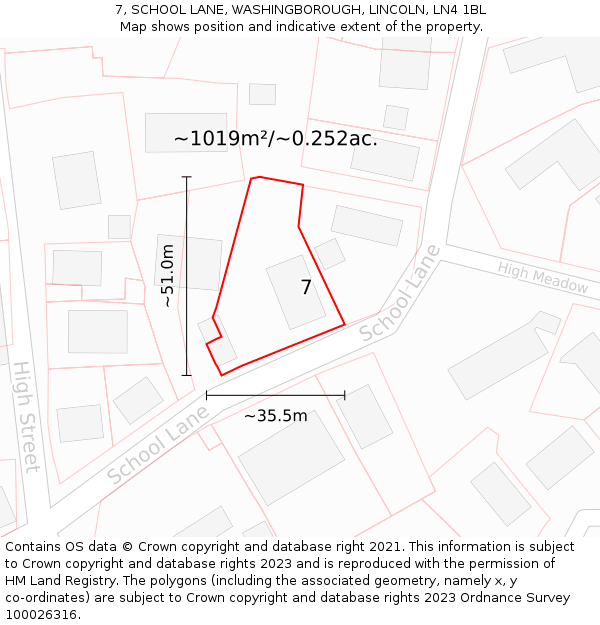7, SCHOOL LANE, WASHINGBOROUGH, LINCOLN, LN4 1BL: Plot and title map