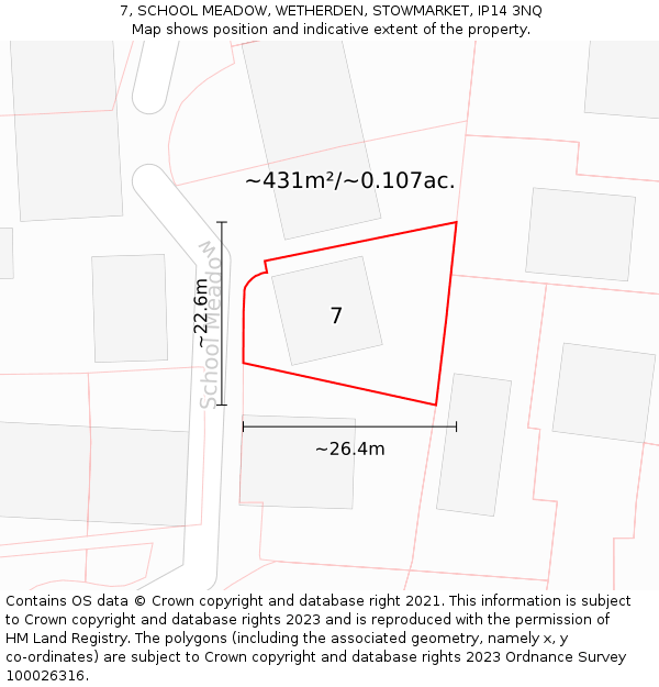 7, SCHOOL MEADOW, WETHERDEN, STOWMARKET, IP14 3NQ: Plot and title map