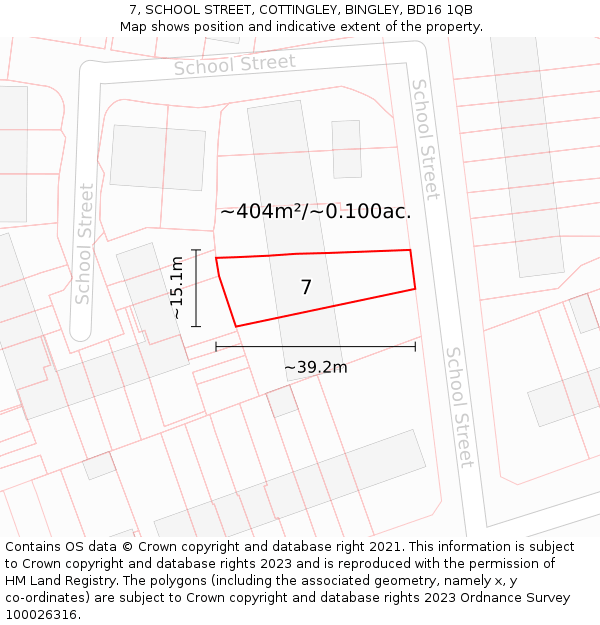 7, SCHOOL STREET, COTTINGLEY, BINGLEY, BD16 1QB: Plot and title map