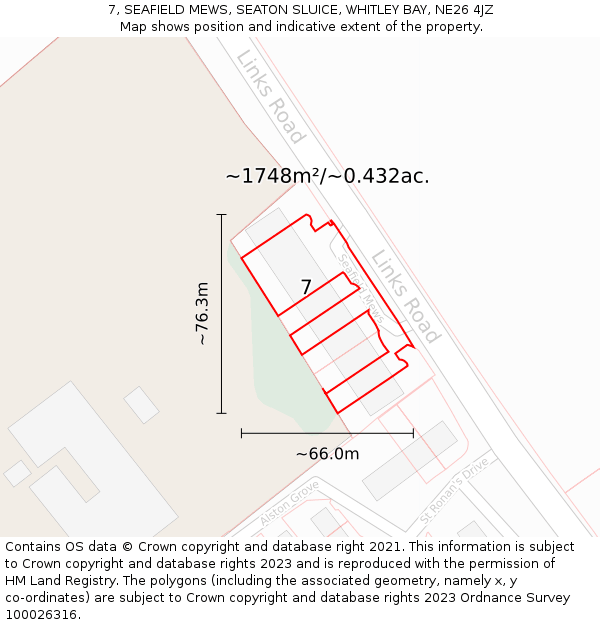 7, SEAFIELD MEWS, SEATON SLUICE, WHITLEY BAY, NE26 4JZ: Plot and title map