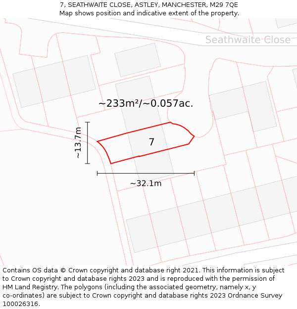 7, SEATHWAITE CLOSE, ASTLEY, MANCHESTER, M29 7QE: Plot and title map