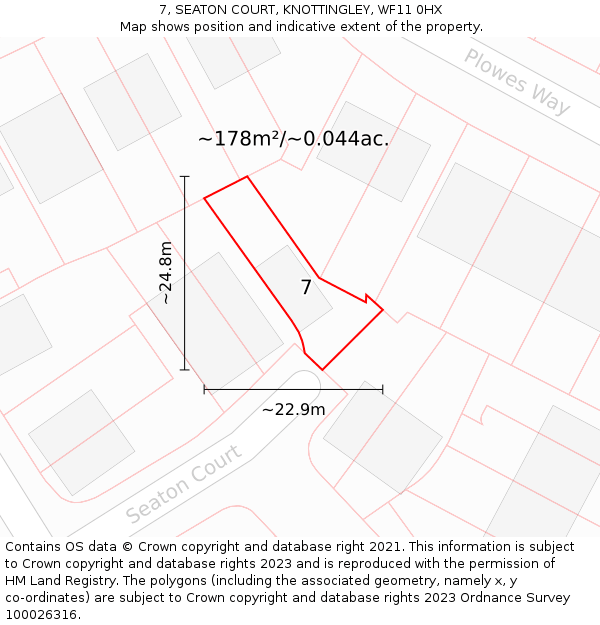 7, SEATON COURT, KNOTTINGLEY, WF11 0HX: Plot and title map