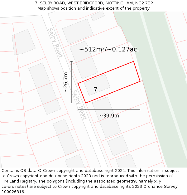 7, SELBY ROAD, WEST BRIDGFORD, NOTTINGHAM, NG2 7BP: Plot and title map