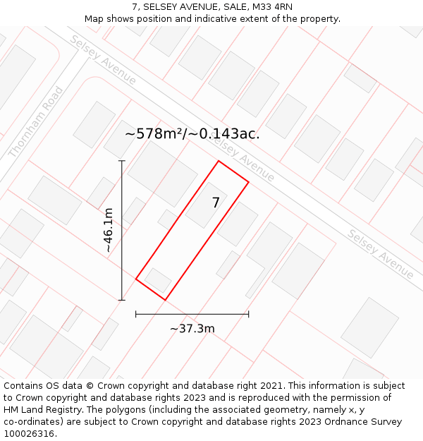 7, SELSEY AVENUE, SALE, M33 4RN: Plot and title map