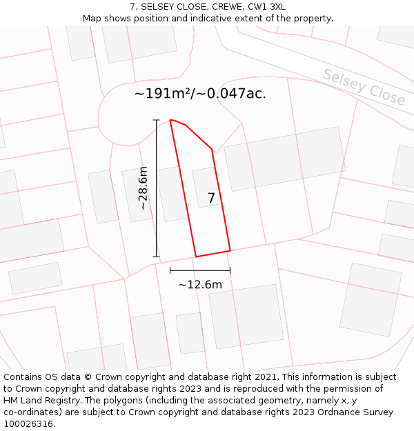 7, SELSEY CLOSE, CREWE, CW1 3XL: Plot and title map