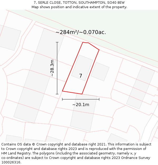 7, SERLE CLOSE, TOTTON, SOUTHAMPTON, SO40 8EW: Plot and title map