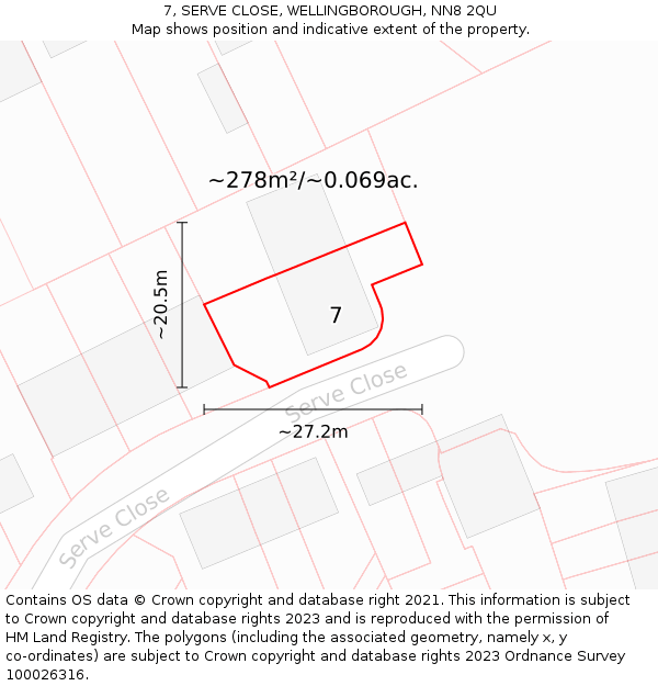 7, SERVE CLOSE, WELLINGBOROUGH, NN8 2QU: Plot and title map