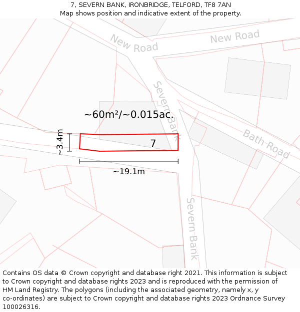 7, SEVERN BANK, IRONBRIDGE, TELFORD, TF8 7AN: Plot and title map