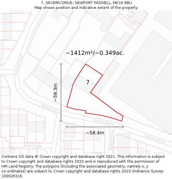 7, SEVERN DRIVE, NEWPORT PAGNELL, MK16 9BU: Plot and title map