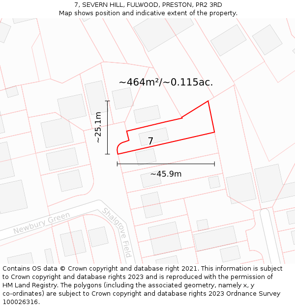 7, SEVERN HILL, FULWOOD, PRESTON, PR2 3RD: Plot and title map