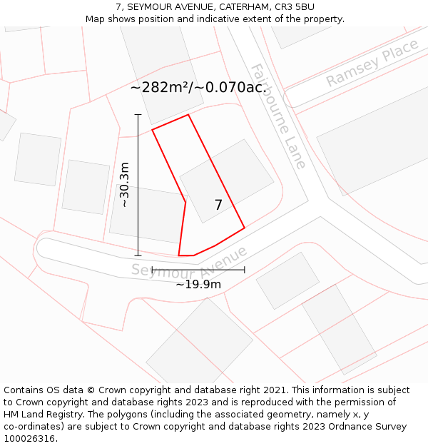 7, SEYMOUR AVENUE, CATERHAM, CR3 5BU: Plot and title map