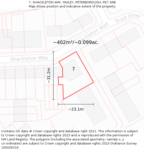 7, SHACKLETON WAY, YAXLEY, PETERBOROUGH, PE7 3AB: Plot and title map