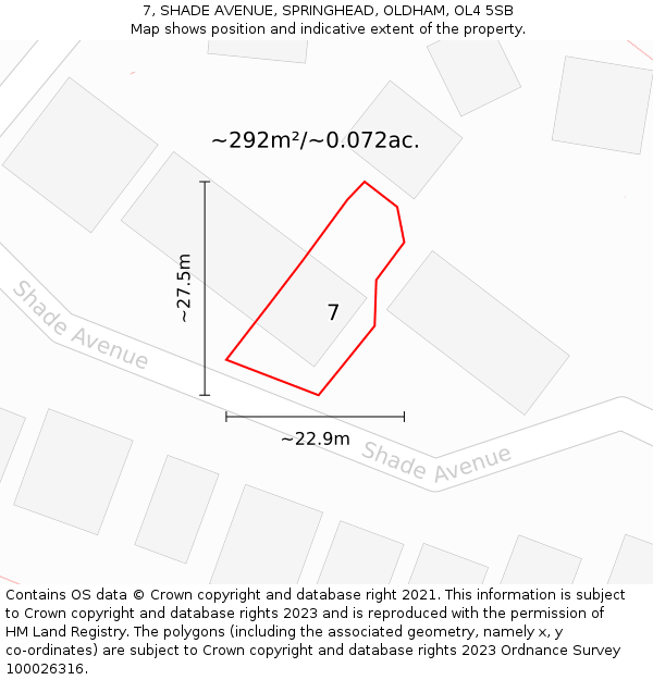 7, SHADE AVENUE, SPRINGHEAD, OLDHAM, OL4 5SB: Plot and title map