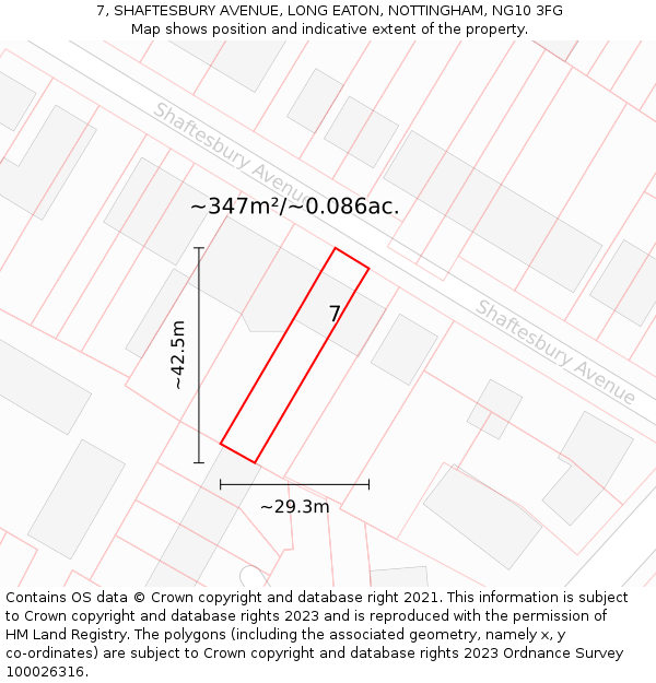 7, SHAFTESBURY AVENUE, LONG EATON, NOTTINGHAM, NG10 3FG: Plot and title map