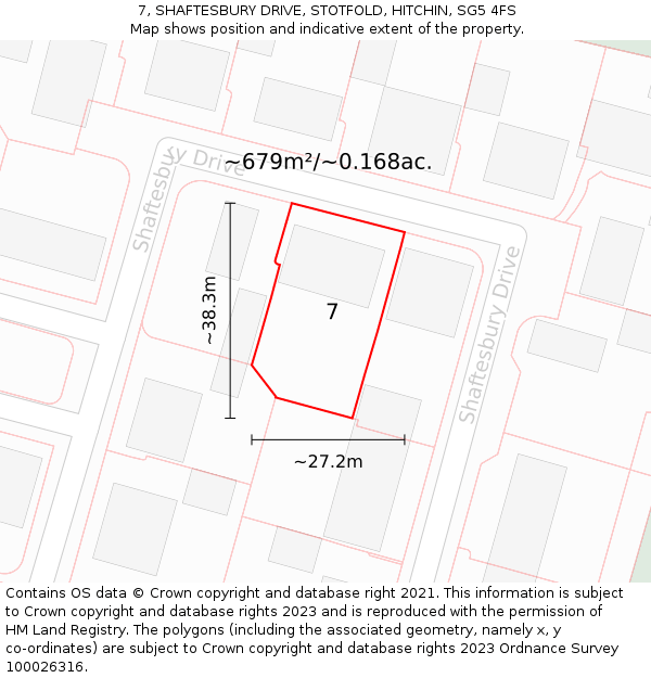 7, SHAFTESBURY DRIVE, STOTFOLD, HITCHIN, SG5 4FS: Plot and title map