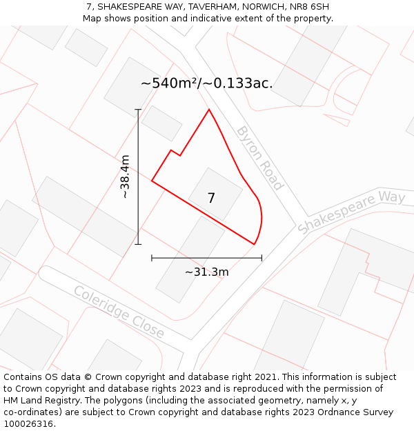 7, SHAKESPEARE WAY, TAVERHAM, NORWICH, NR8 6SH: Plot and title map