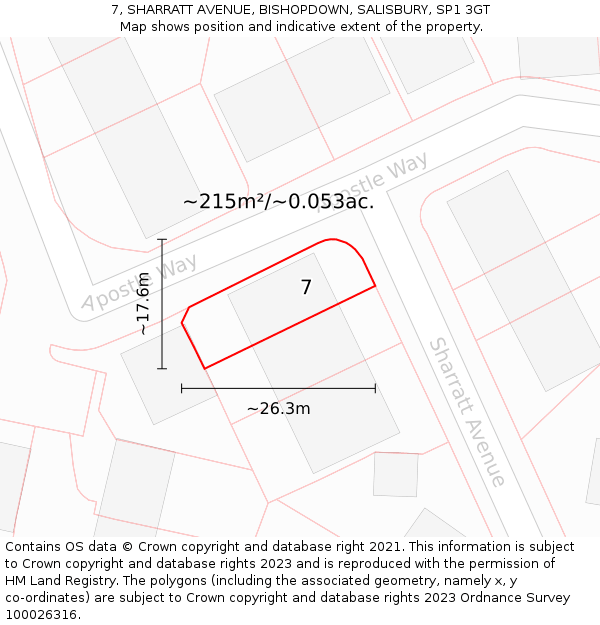 7, SHARRATT AVENUE, BISHOPDOWN, SALISBURY, SP1 3GT: Plot and title map