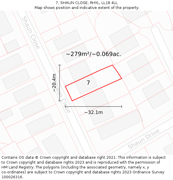 7, SHAUN CLOSE, RHYL, LL18 4LL: Plot and title map