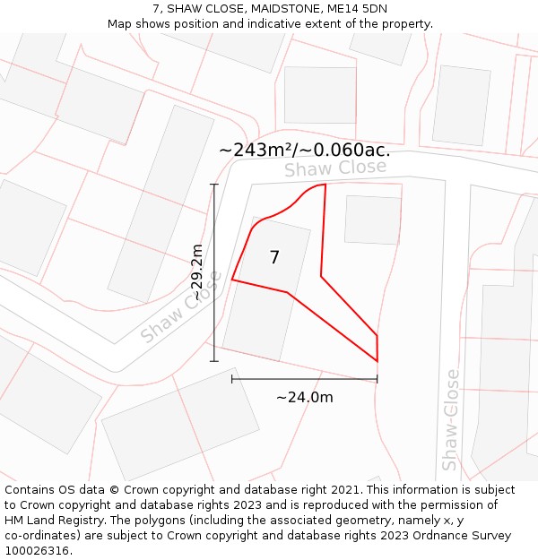 7, SHAW CLOSE, MAIDSTONE, ME14 5DN: Plot and title map