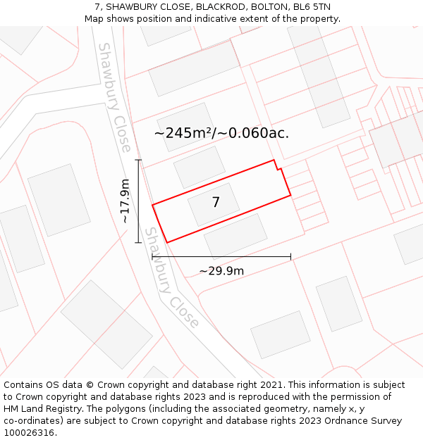 7, SHAWBURY CLOSE, BLACKROD, BOLTON, BL6 5TN: Plot and title map