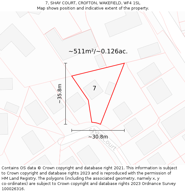 7, SHAY COURT, CROFTON, WAKEFIELD, WF4 1SL: Plot and title map