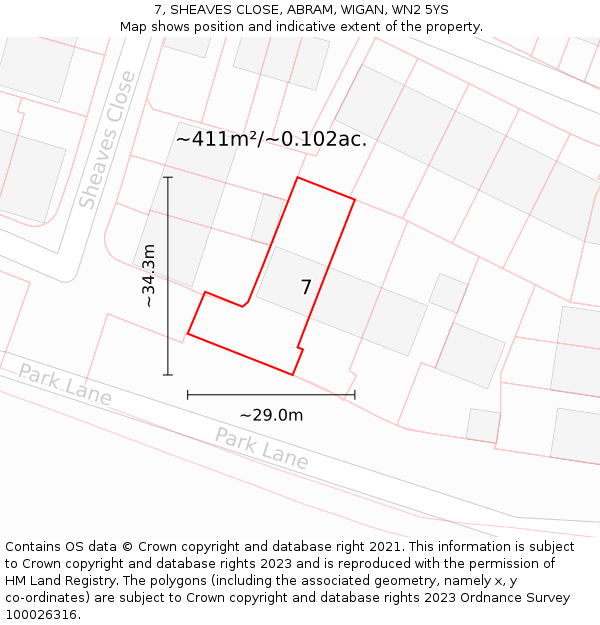 7, SHEAVES CLOSE, ABRAM, WIGAN, WN2 5YS: Plot and title map