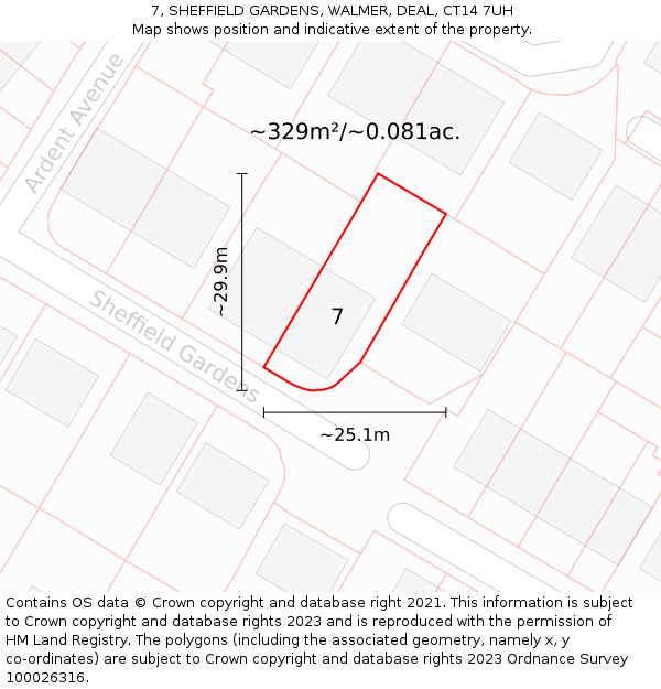 7, SHEFFIELD GARDENS, WALMER, DEAL, CT14 7UH: Plot and title map