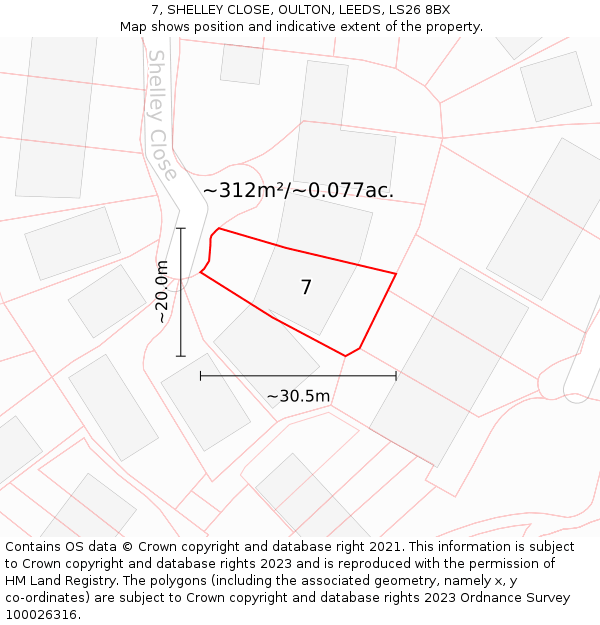 7, SHELLEY CLOSE, OULTON, LEEDS, LS26 8BX: Plot and title map