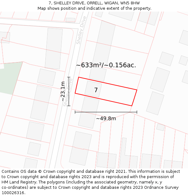 7, SHELLEY DRIVE, ORRELL, WIGAN, WN5 8HW: Plot and title map