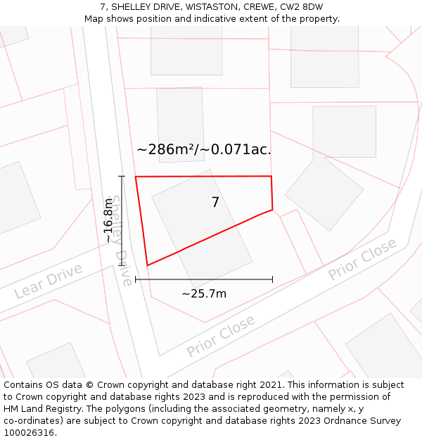 7, SHELLEY DRIVE, WISTASTON, CREWE, CW2 8DW: Plot and title map