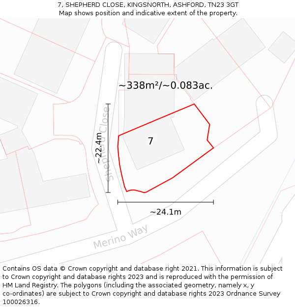 7, SHEPHERD CLOSE, KINGSNORTH, ASHFORD, TN23 3GT: Plot and title map